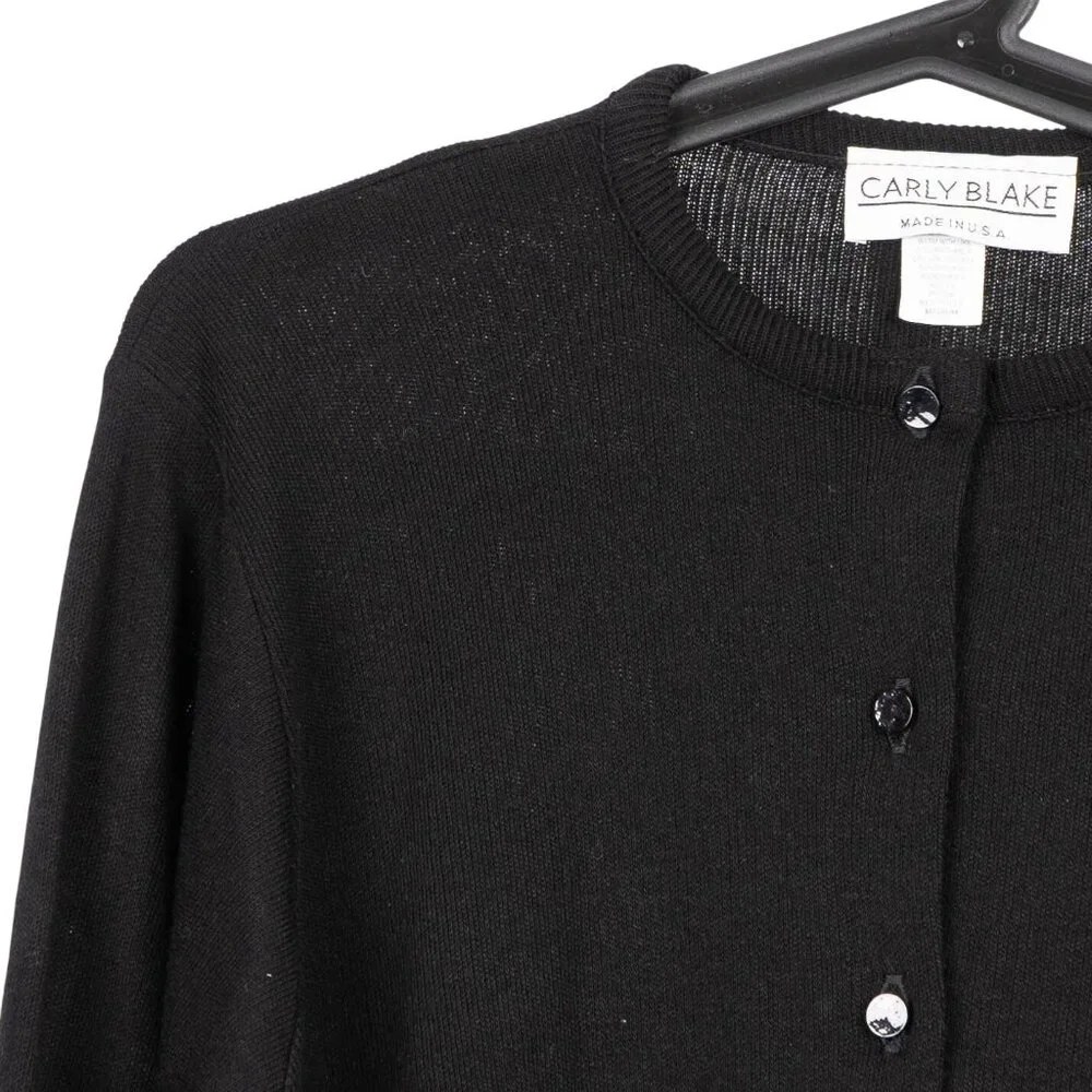 Carly Blake VTG Cardigan Sweater M Womens Black Button Up USA Acrylic Classic - Picture 2 of 6